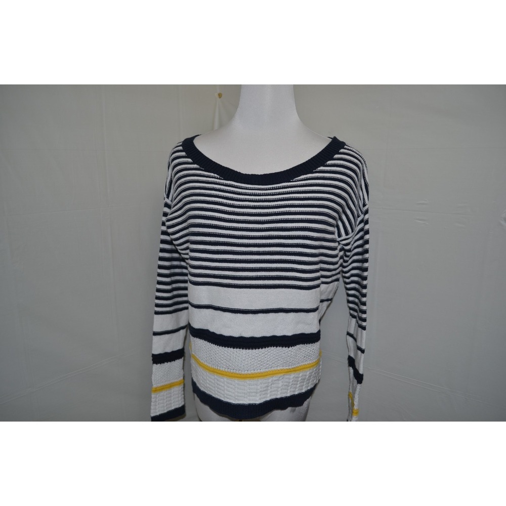 Promod Women Blue White‎ Yellow Knit Sweater Size XL